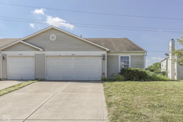 7853 Wildwood Farms Ln, Indianapolis, IN 46239 - ranch-style house featuring concrete driveway, a front lawn, roof with shingles, and a garage