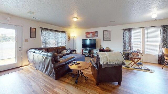 7853 Wildwood Farms Ln, Indianapolis, IN 46239 - living room with a textured ceiling, wood finished floors, and healthy amount of natural light