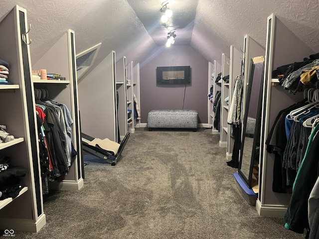 spacious closet featuring carpet and vaulted ceiling