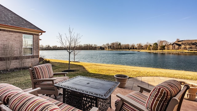 view of patio / terrace featuring a water view