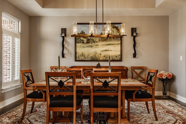 dining room with a wealth of natural light, baseboards, and wood finished floors