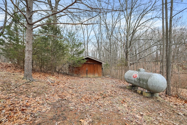 view of yard featuring an outbuilding and a shed