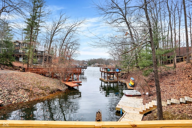 dock area with a water view