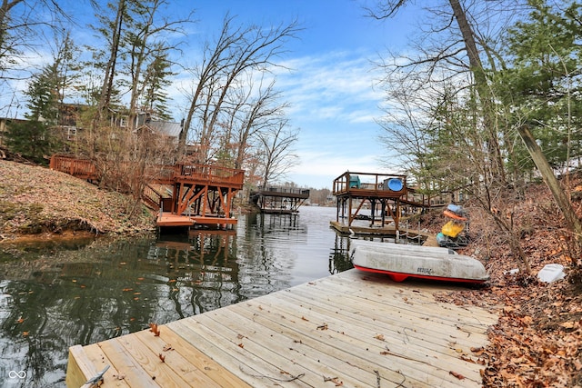 dock area featuring a water view