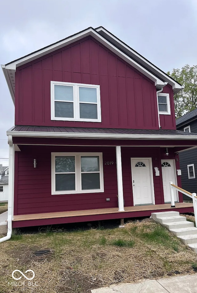 view of front of property featuring board and batten siding and a porch