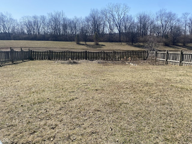 view of yard with a rural view and fence private yard