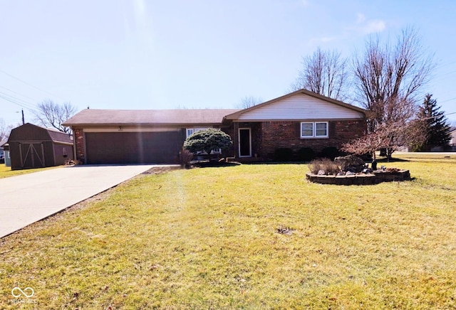 4109 E Epler Ave, Indianapolis, IN 46237 - single story home with concrete driveway, a garage, brick siding, and a front yard