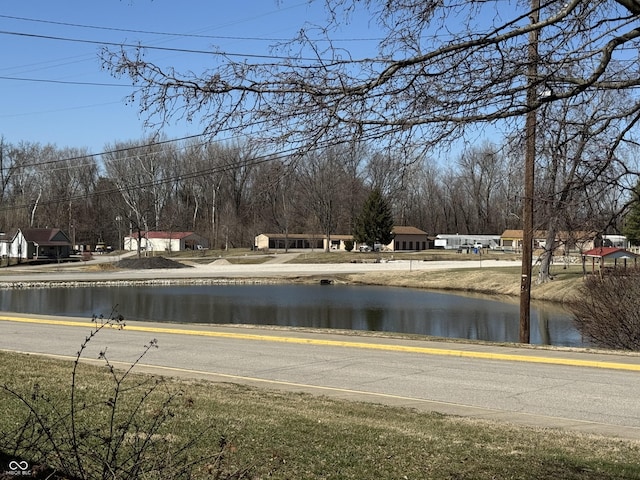 view of street with a water view