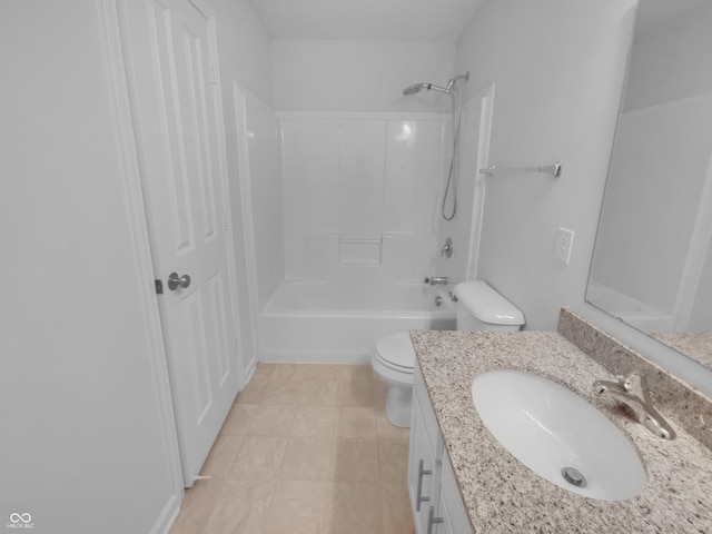 full bath with shower / bathtub combination, toilet, and vanity