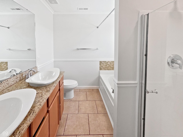 full bathroom with tile patterned flooring, an enclosed shower, visible vents, and a sink