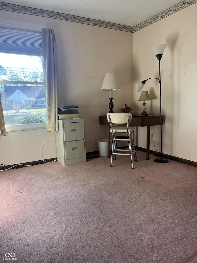 home office with carpet flooring and baseboards