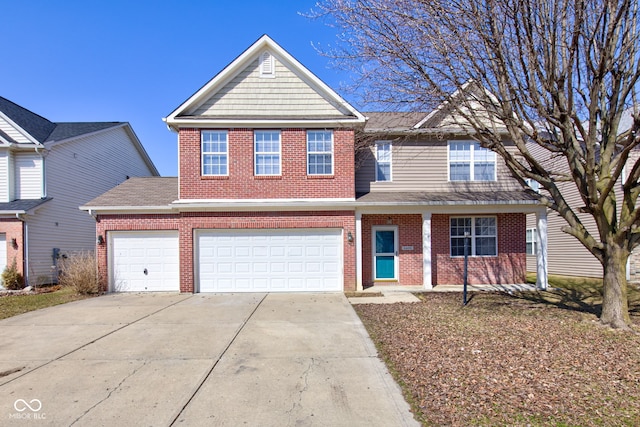 traditional-style home with brick siding and driveway