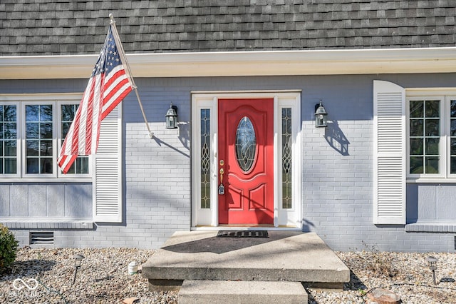 1310 Bowman Dr, Greenfield, IN 46140 - entrance to property with crawl space, brick siding, and roof with shingles