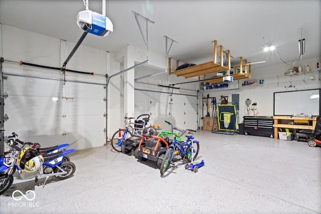 garage with a garage door opener