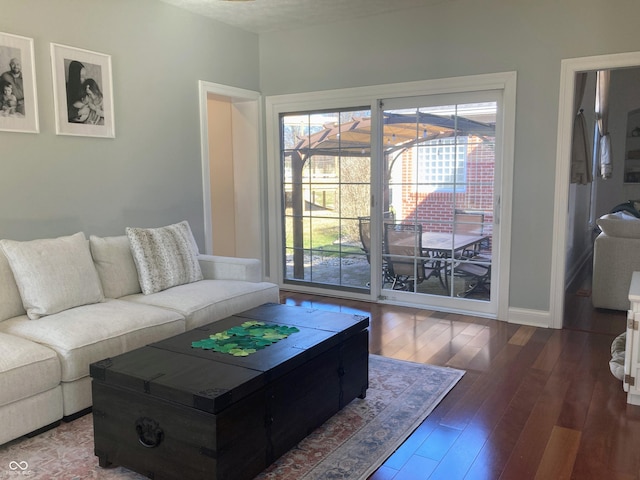 living room featuring baseboards and hardwood / wood-style floors