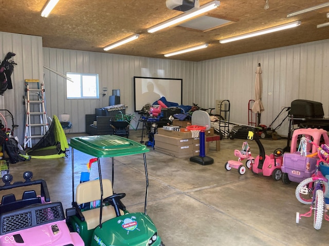 garage with a garage door opener