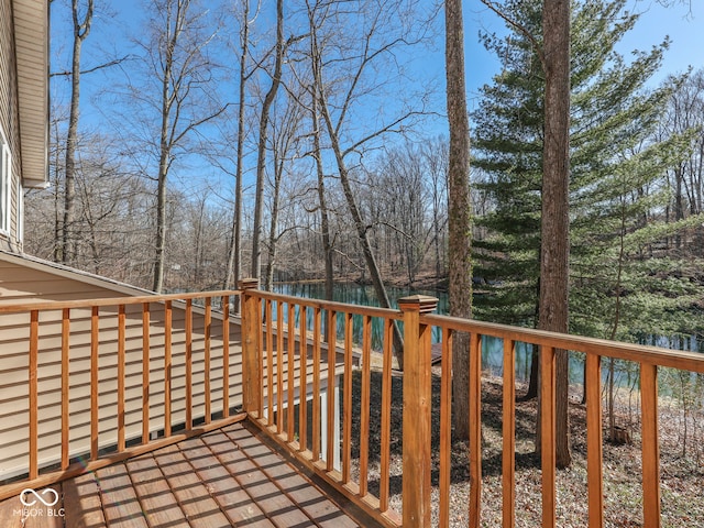 deck featuring a water view