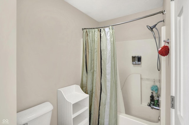 full bath featuring shower / bath combo and toilet