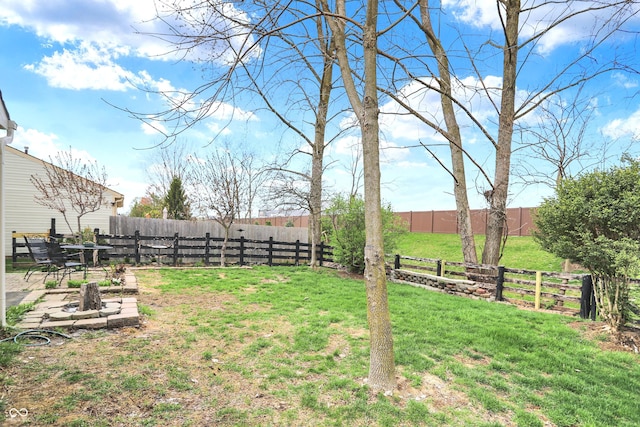 view of yard featuring a patio area and a fenced backyard