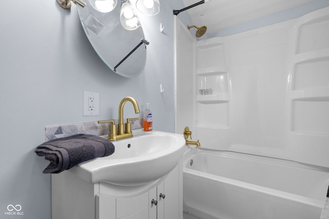 bathroom featuring shower / washtub combination and vanity