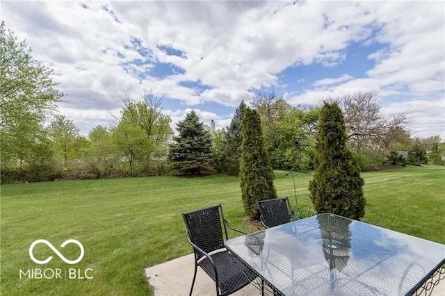 view of yard featuring a patio and outdoor dining space