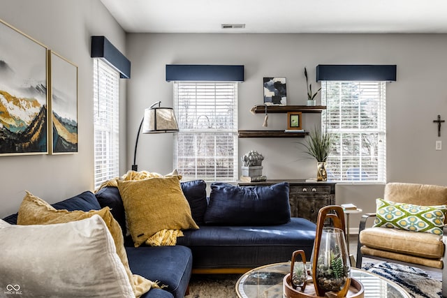 living area featuring visible vents