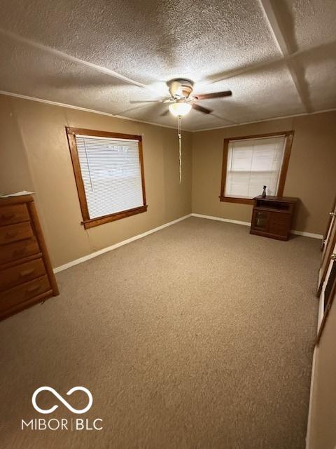 unfurnished bedroom with baseboards, carpet, and a textured ceiling