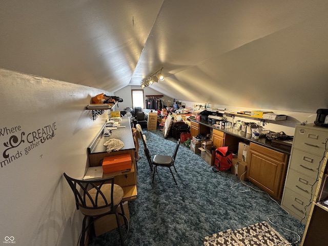 bonus room featuring lofted ceiling and carpet flooring