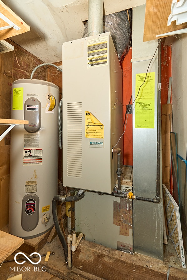 utility room with electric water heater