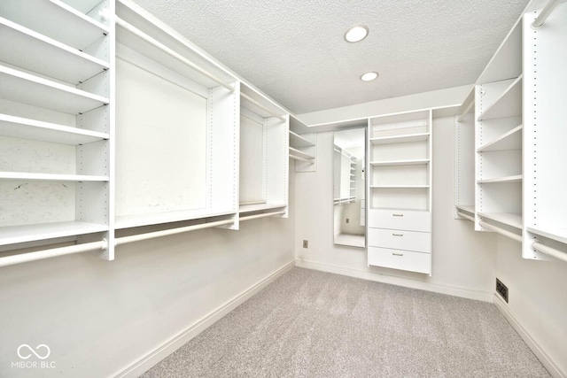 walk in closet featuring visible vents and carpet