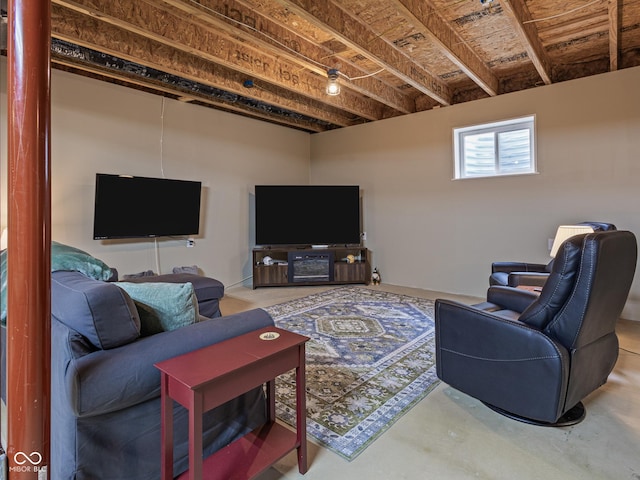 living room with concrete flooring