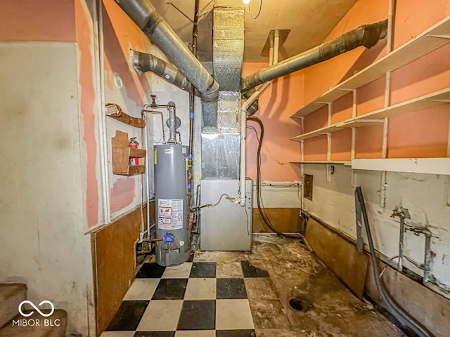 utility room featuring heating unit and water heater