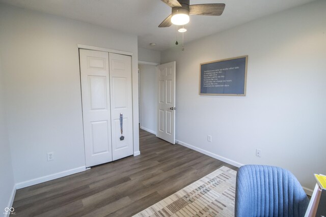 12145 Bubbling Brook Dr Unit 600, Fishers, IN 46038 - bedroom with wood finished floors, baseboards, a closet, and a ceiling fan