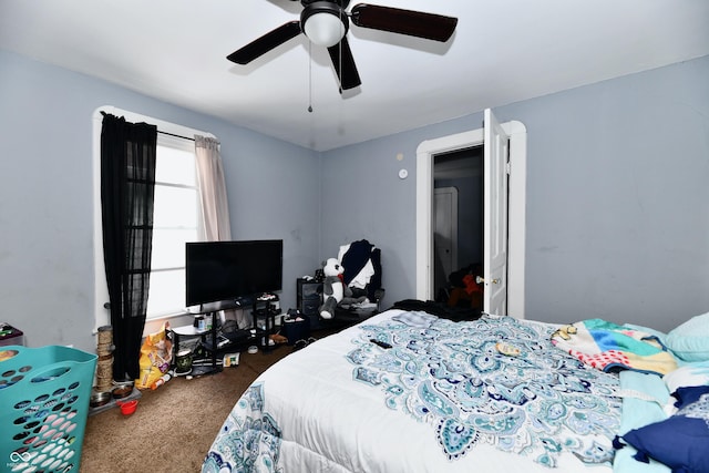 bedroom with carpet flooring and ceiling fan