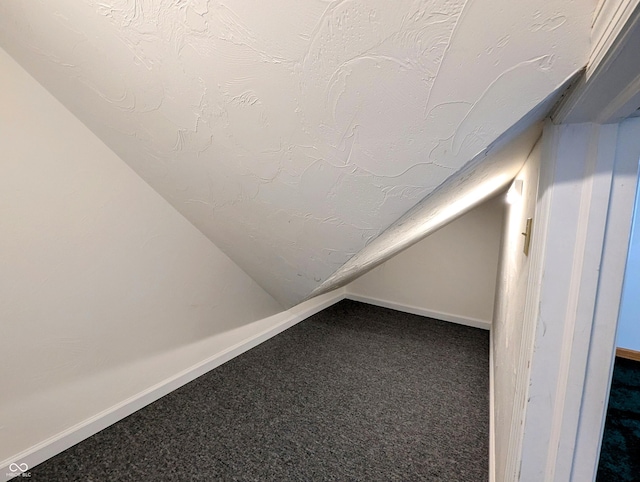 interior details featuring carpet, baseboards, and a textured ceiling