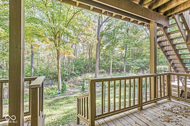 deck featuring stairs