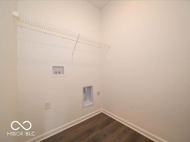 2254 Oakmont Dr, Plainfield, IN 46168 - laundry area with dark wood finished floors, hookup for a washing machine, baseboards, and electric dryer hookup