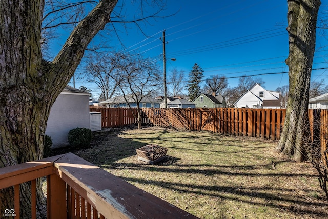 view of yard with an outdoor fire pit and a fenced backyard