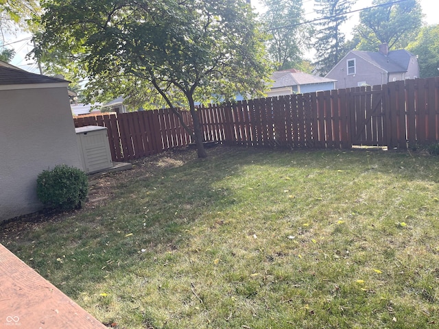 view of yard with a fenced backyard