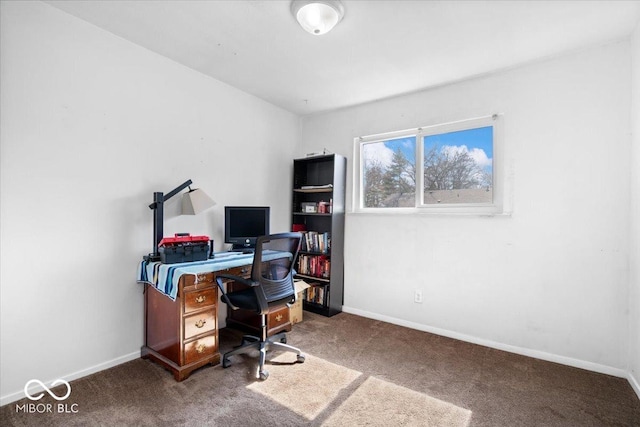 office area featuring baseboards and carpet