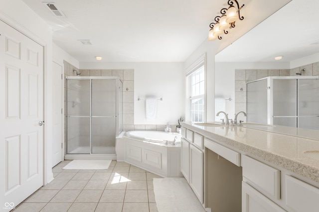 full bathroom with a sink, visible vents, and a shower stall