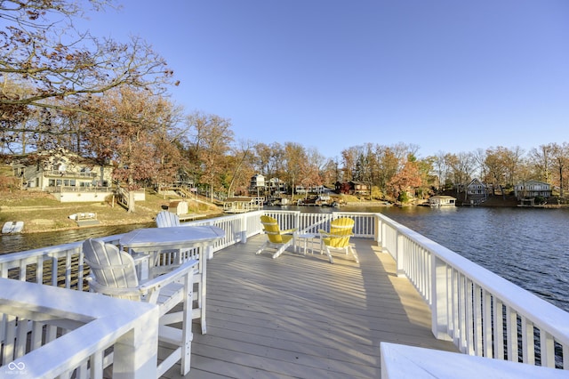 view of dock featuring a deck with water view