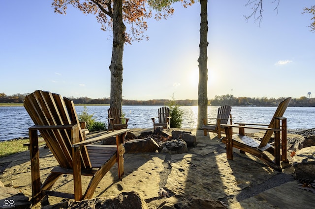 dock area with a water view