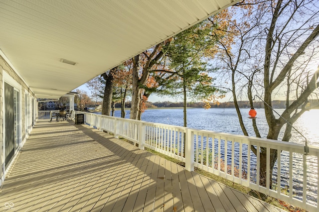 wooden deck with a water view