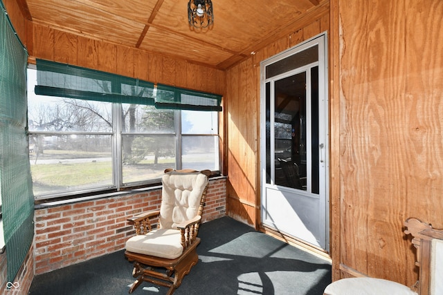 sunroom with wood ceiling