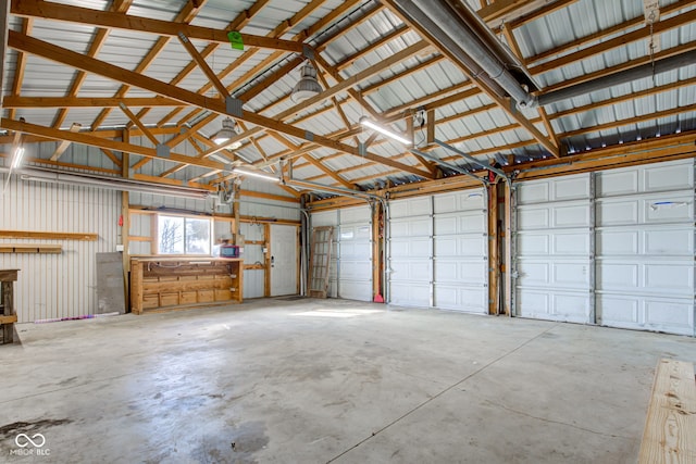 garage with metal wall