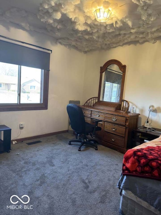 carpeted bedroom with multiple windows, visible vents, and baseboards