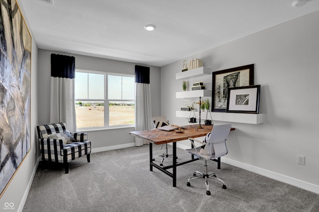 home office featuring baseboards and carpet floors