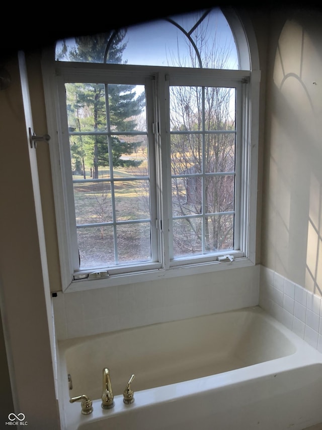 bathroom featuring a garden tub and a healthy amount of sunlight