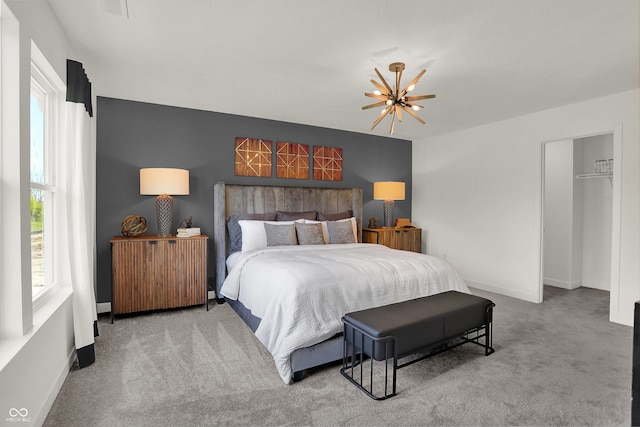 bedroom featuring a ceiling fan, radiator heating unit, baseboards, and carpet floors